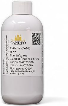 Candy Cane Fragrance Oil 8oz Bottle | Candle Making, Soap Making, Room Sprays, Bath Bombs, Lotion, Car Fresheners, Wax Melts | Candeo Candle Supply | Phthalate Free & Prop 65 Compliant