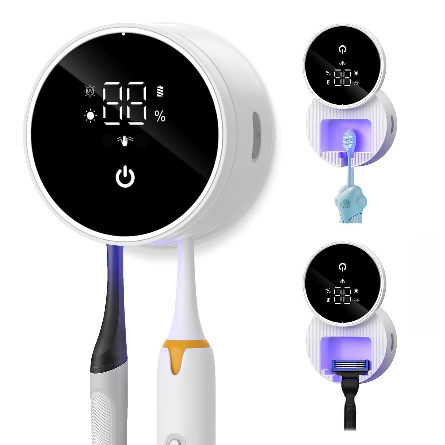 Desinfectante para Cepillos de Dientes, Soporte para Cepillo de Dientes Eléctrico con Función de Secado, Temporizador, Pantalla LED, Recargable, Soporte para Cepillo Eléctrico, Viajes