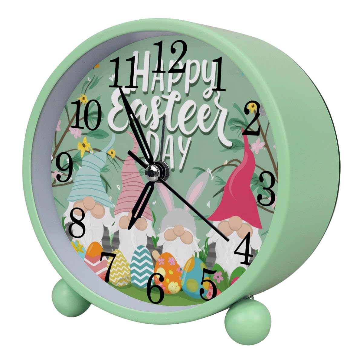 Alarm Clock Easter Bunny Gnomes, Silent Non-Ticking with Night Light