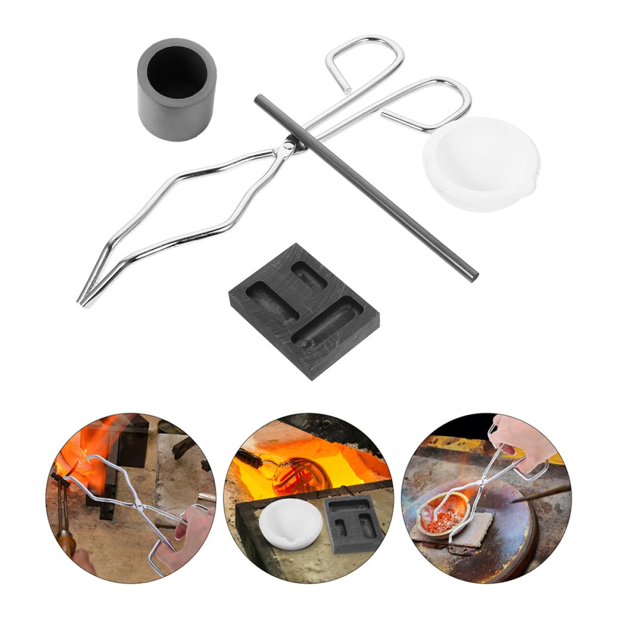 Mobestech Kit per Creazione Gioielli Crogiolo in Grafite, Stampi a Tre Fori, Resistente e Versatile per Fusione e Lavorazioni Professionali e Hobbistiche