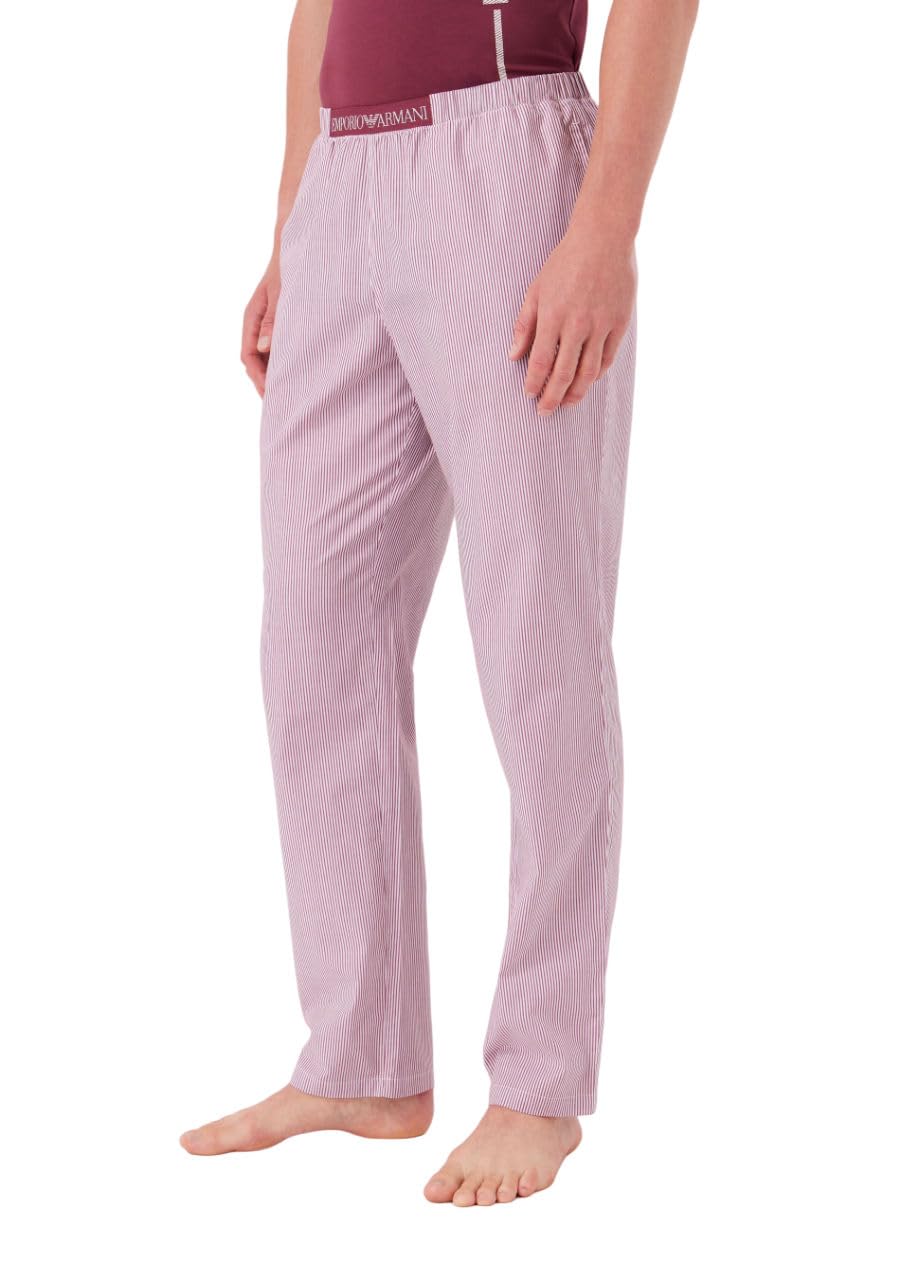 Emporio Armani Herren Emporio Armani Men's Trousers Yarn Dyed Woven Pajama Sweatpants, Burgundy/White Stripe, S EU