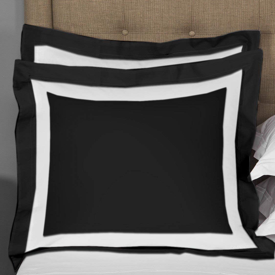 Black Dual Tone Pillow Shams Set of 2pc - Luxurious and Soft - 600 Thread Count Organic Cotton Cushion Cover King Size 20"x36" Decorative Pillow Cover Solid Pillow Sham (Black)