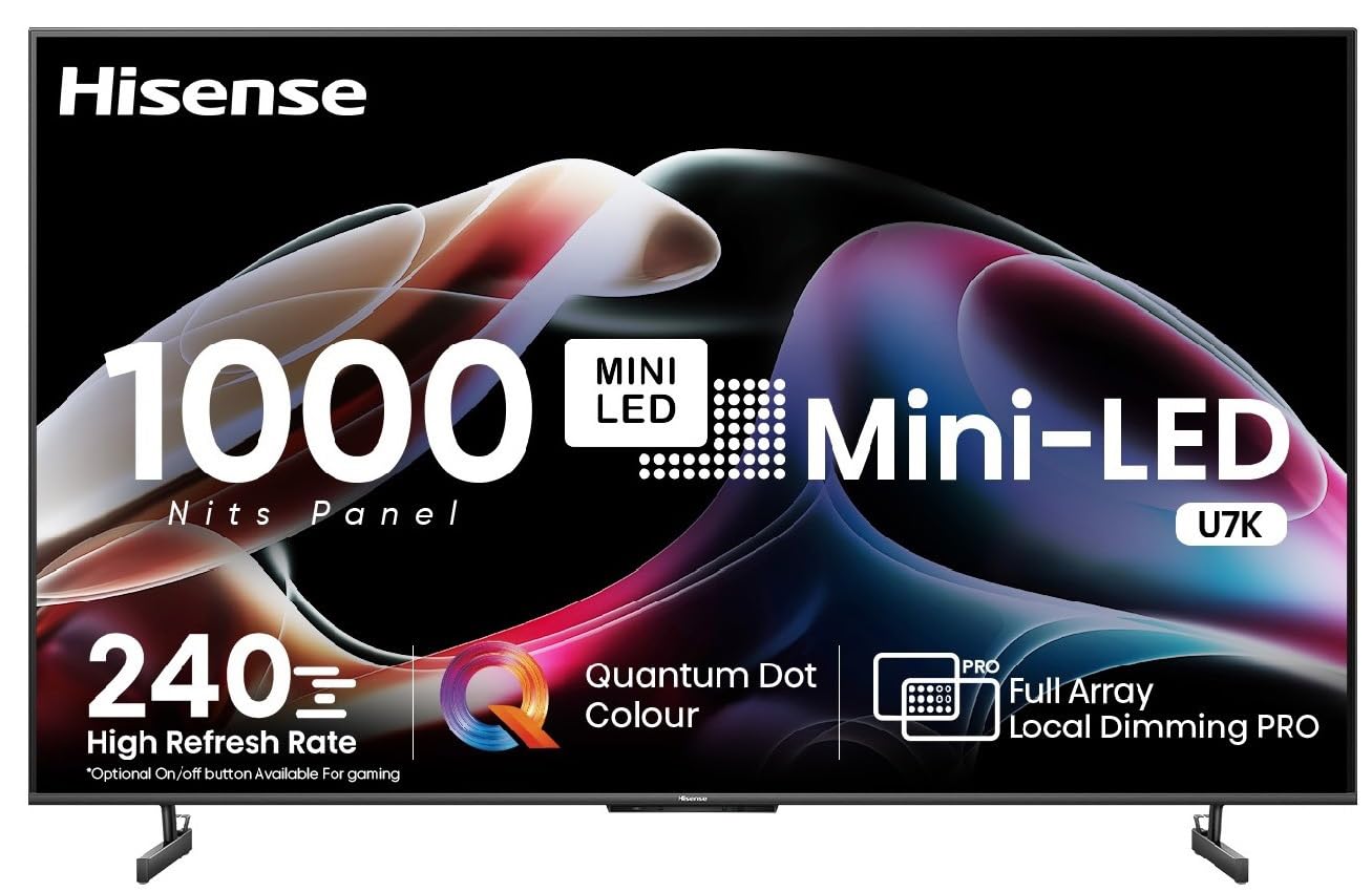 Hisense 189 cm (75 inches) 4K Ultra HD Smart Mini LED QLED TV 75U7K (Black)
