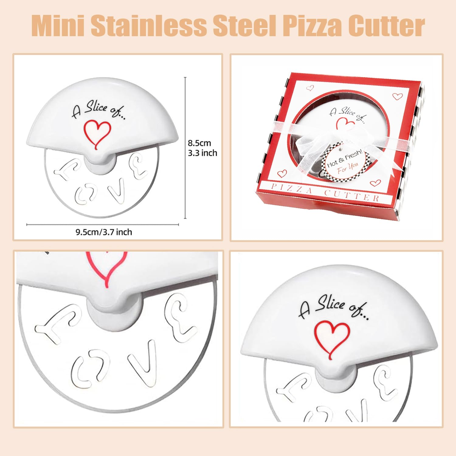 30 mini cortadores de pizza de acero inoxidable para novia, boda, baby showers, recuerdos, regalo de devolución de invitados, paquete individual (rojo)