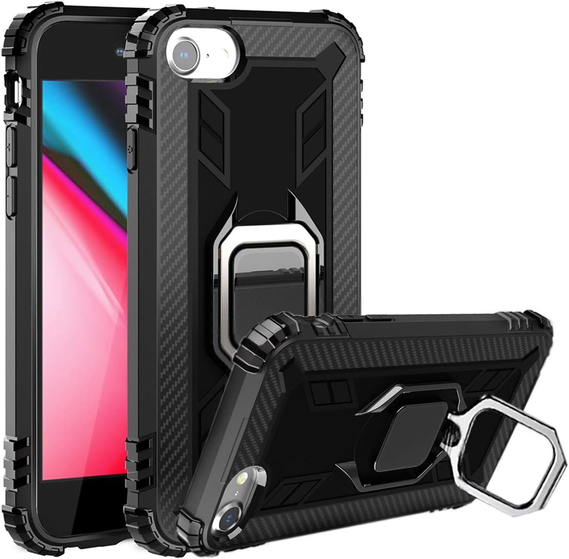 iphone 6 Plus 7 Plus 8 Plus Case Military Grade Drop Impact Tested Armor Metal Rotating Ring Kickstand Holder Built-in Car Mount Shockproof Anti-Scratch Protective Cover for iphone 6/7/8 Plus 5.5 Inch