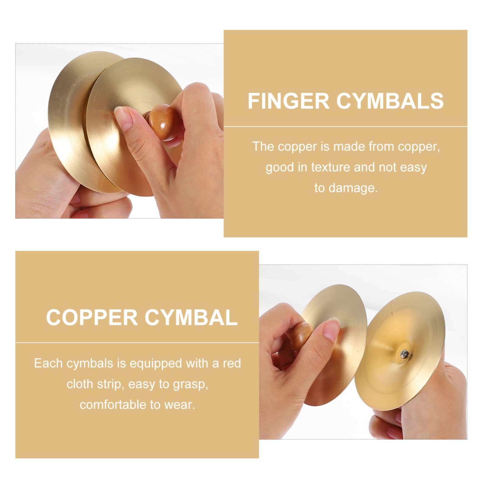 Vaguelly Leise Becken Fingerzimbeln mit Holzgriffe, 1 Paar Kupfer Mini Finger Becken Handbecken Bauchtanz Finger Cymbal, Orff Musik Instrument für Erwachsene, Kinder, 9cm Hand Becken