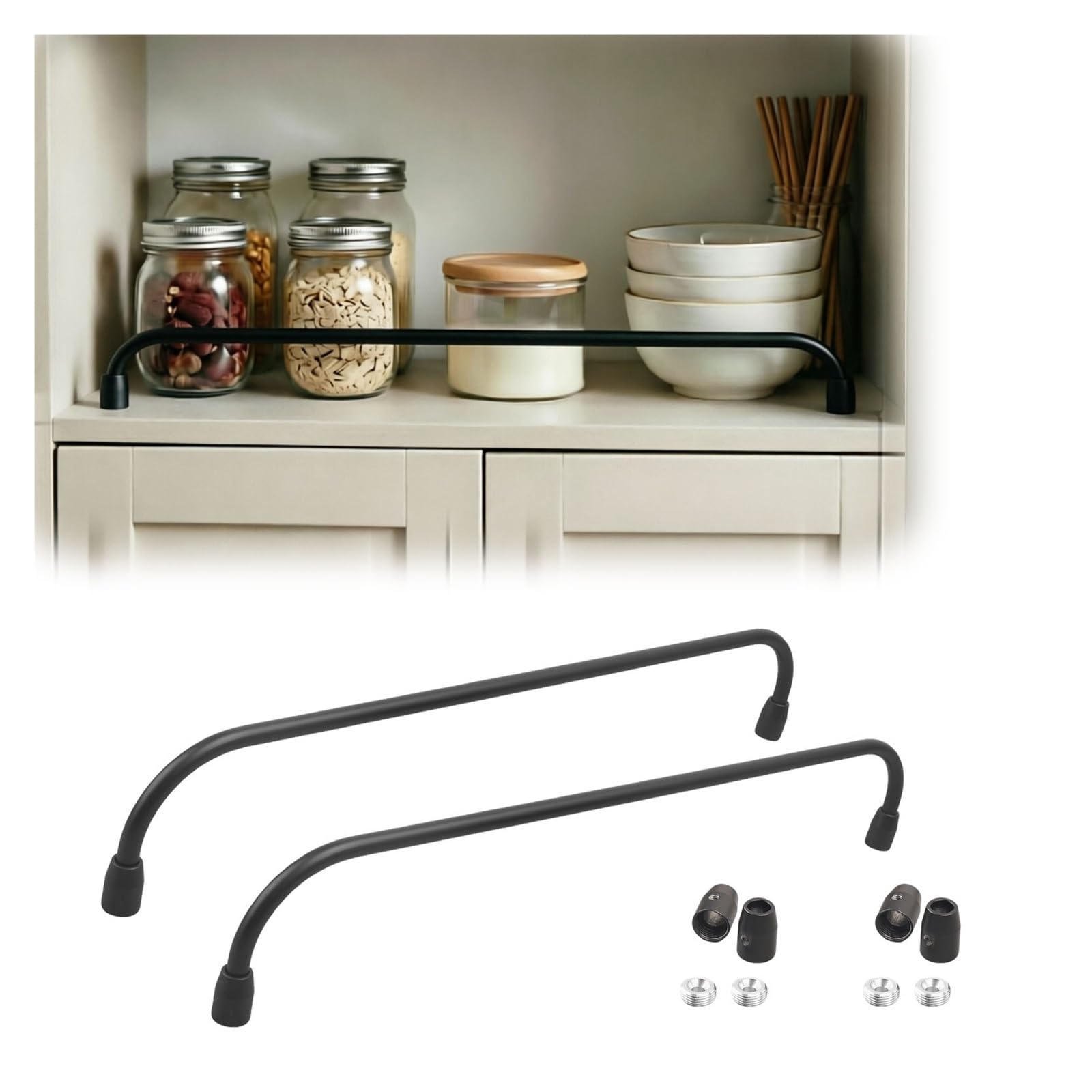 Red Wooden Cabinet Railing Kitchen Storage, Open Gallery Anti Fall Metal Guardrail Bars for Wardrobes Study-Living Room Vintage(Black,17in/43cm)