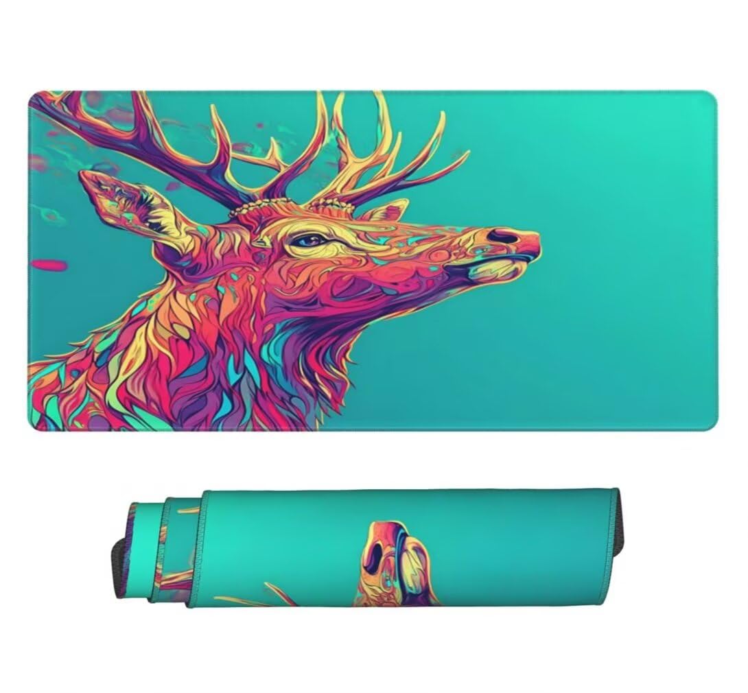 Alfombrilla Raton XXL 1000 x 500 x 3 mm, Mouse Pad Grande Gaming, Alfombrilla de Raton Verde Tapete Escritorio, Lavable Mousepad para Juegos Y Oficina, Impermeable y Antideslizante (Ciervo) -MP1593