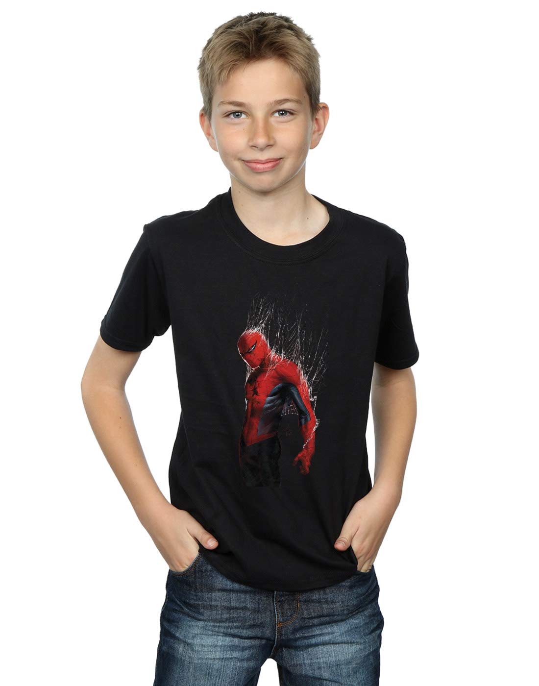 Absolute Cult Boys Black Marvel Spider-Man Web Wrap T-Shirt 12-13 Years