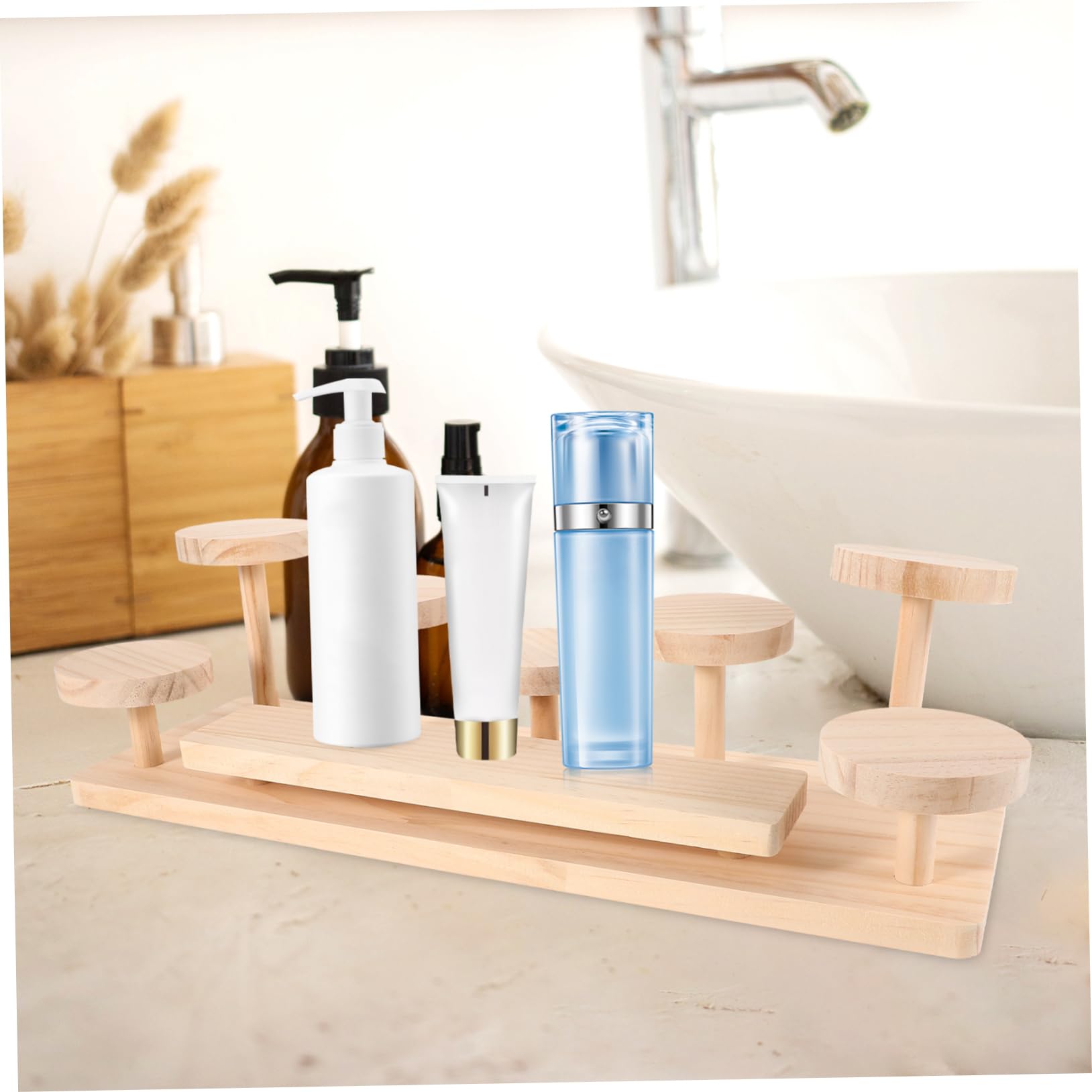 Expositor de Madera Beige para Perfumes y Plantas de Escritorio
