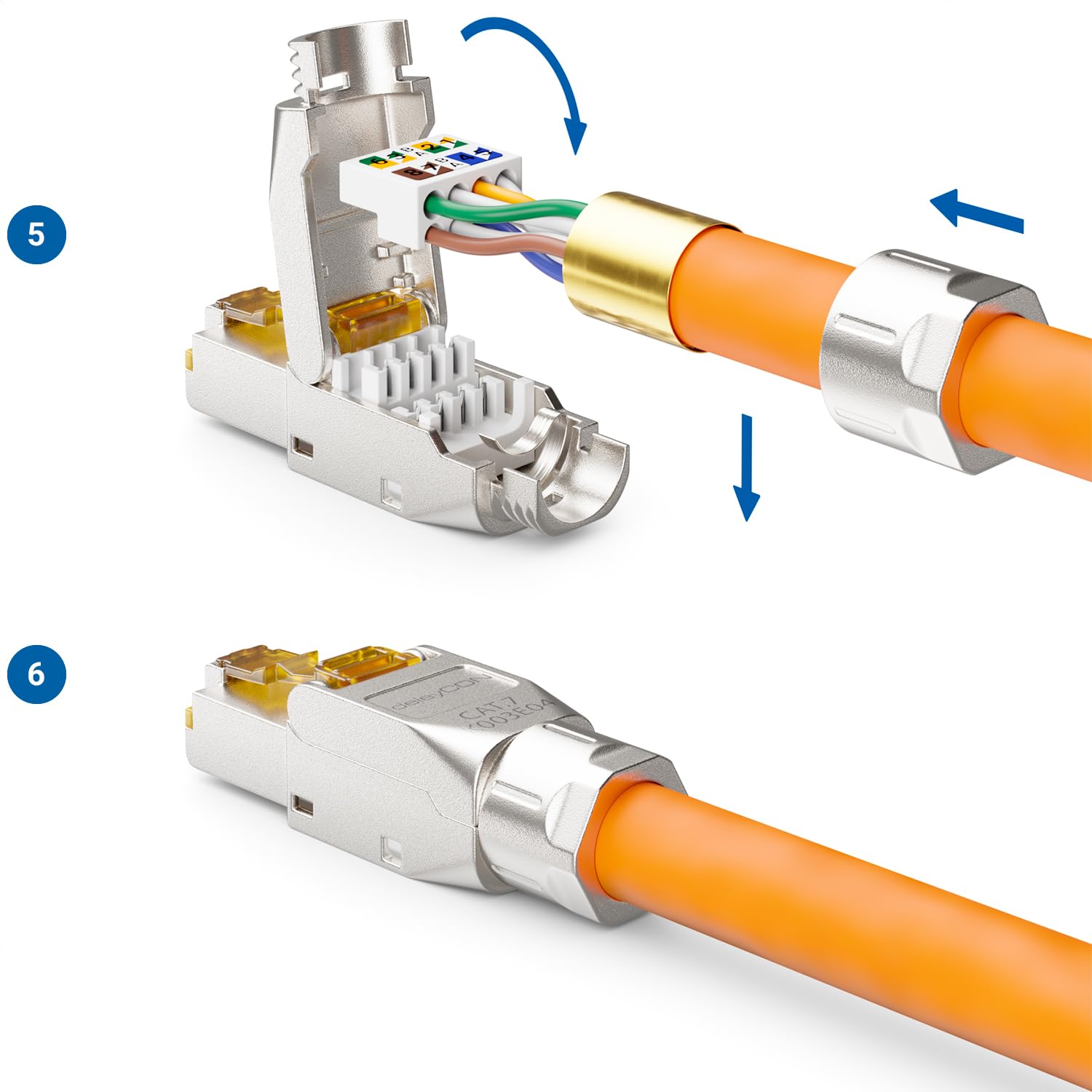deleyCON 12 connettori di rete CAT 7, RJ45, schermati, 10 Gbps, 600 MHz, per cavo di installazione rigido, cavo grezzo, RJ45, Ethernet LAN DSL