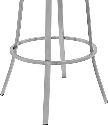 Miniatura 8 de Armen Living Valerie - Taburete giratorio de 30.0in de altura de barra y encimera de piel sintética blanca con acabado de acero inoxidable cepillado
