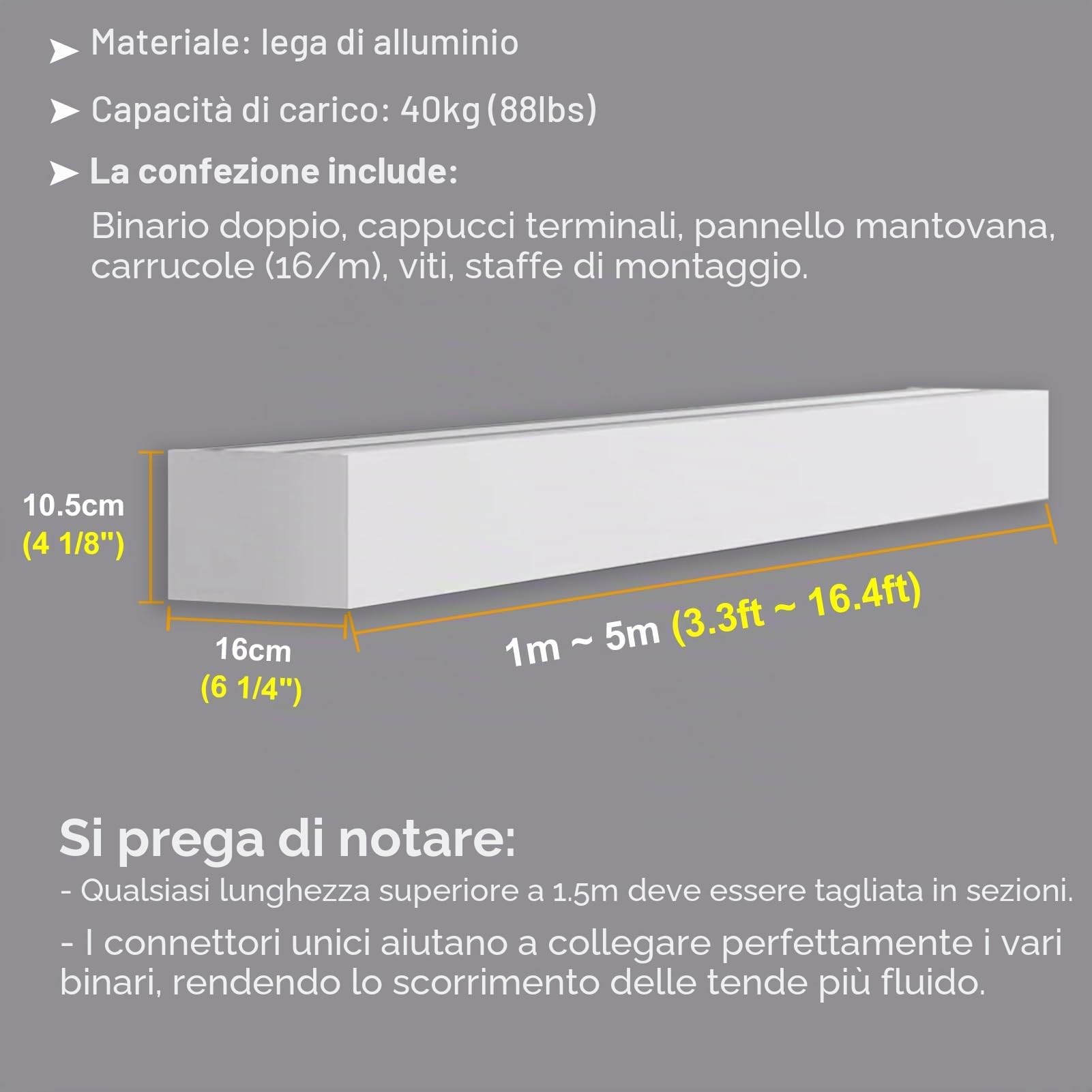 Sistema di binari per tende, doppio binario e mantovana per tende, in lega di alluminio con rulli silenziosi per montaggio a soffitto/parete, ideale per camere da letto