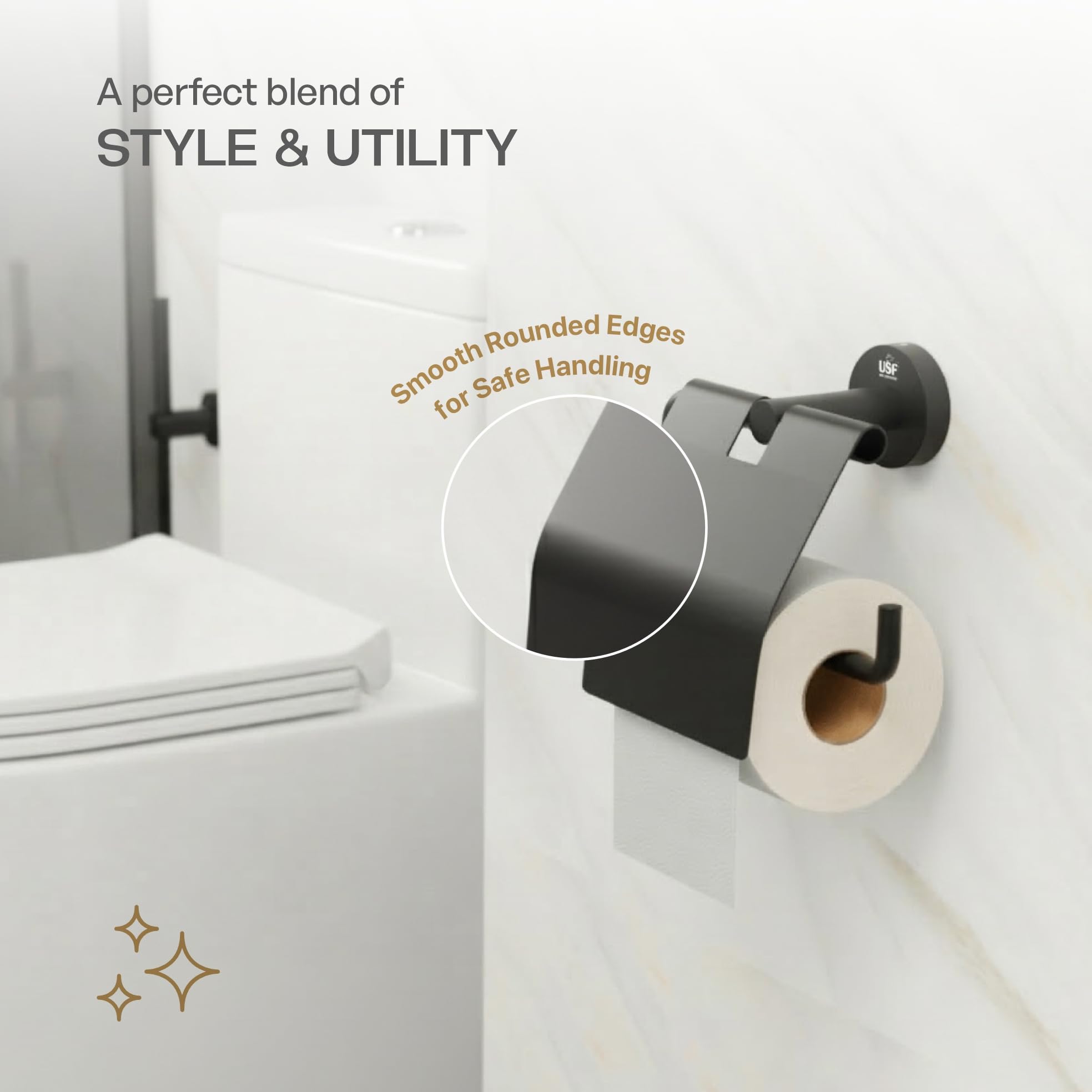 USF 304 Stainless Steel Toilet Paper Holder, Black Finish Tissue Roll Stand, Wall Mounted Toilet Tissue Holder for Bathroom, Corrosion Resistant, Modern Utility Design, 25 Years Warranty - Puma 4
