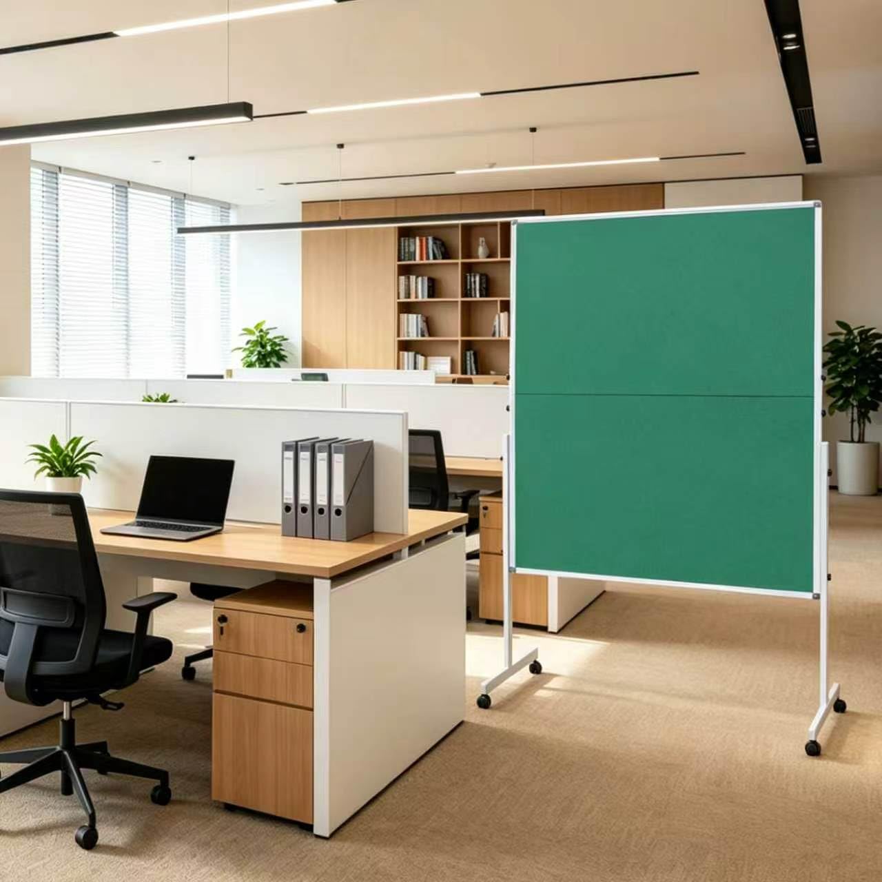 XIWODE Divisorio mobile pieghevole, bifacciale, in tessuto verde, con supporto, 150 x 120 cm, divisorio mobile autoportante per ufficio, per presentazioni ed esposizione