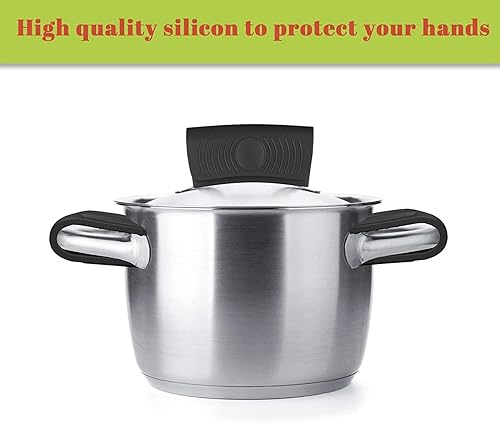Miniatura 3 de Paquete de 4 soportes de silicona para mango de sartén caliente y fundas de tapa para agarraderas de hierro fundido resistentes al calor, asas