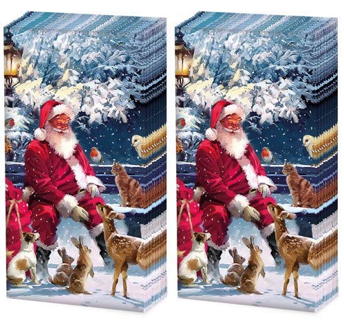 Lot de 20 mouchoirs (2 x 10) animaux se rassemblent autour du Père Noël comme cadeau de Noël Cover