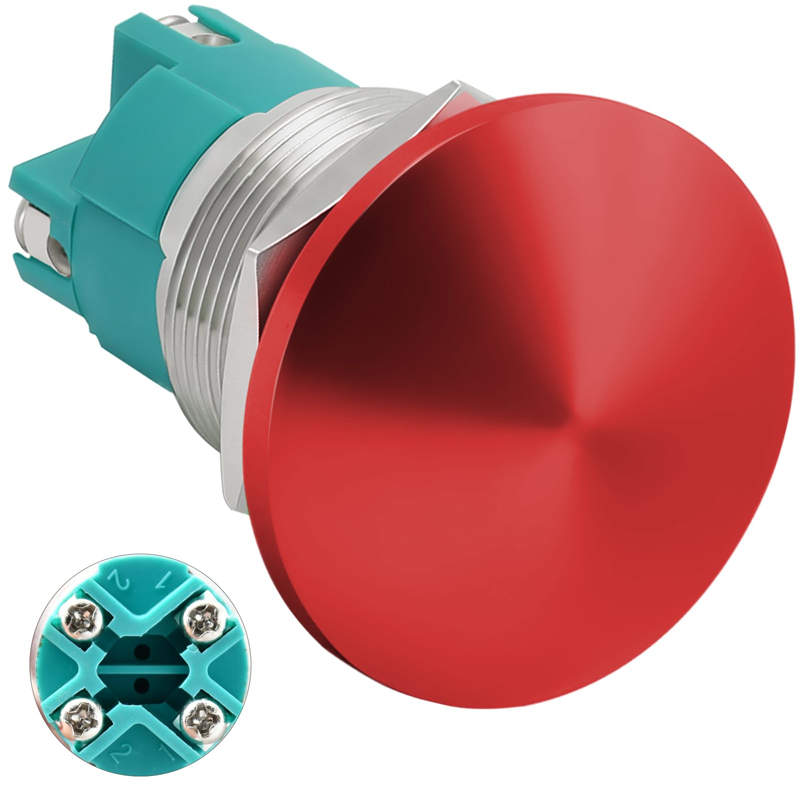10 Amp Push Button Switch Red 22mm 7/8'' Momentary Mushroom Head Waterproof IP66 Stainless Steel 304 DC 5V 12V 24V 120V 250V DPST 2-Normally Open