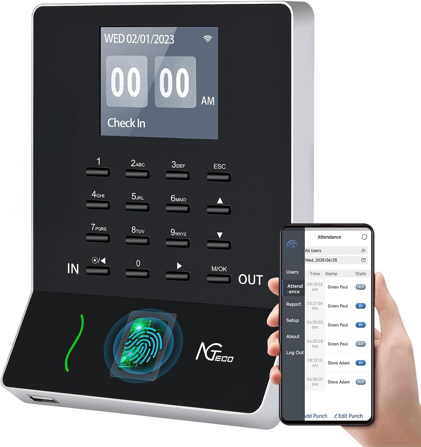 W2 AutoPunch fingerprint time clock with WiFi app