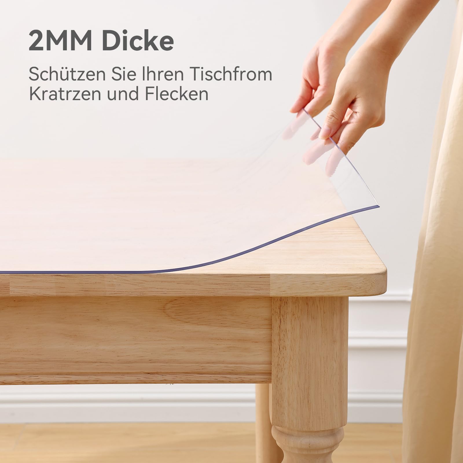 Homaxy Tischfolie Transparent 2 mm mit abgeschrägte Kante 100x200 cm | Tischschutz PVC Schutzfolie Transparente Tischdecke Abwaschbar Folie für Tisch