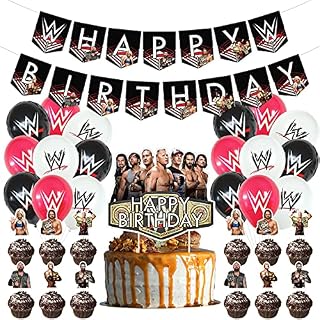 WWE Birthday Party Decorations Supply Set for Kids with Happy Birthday Banner, Cake Topper, Cupcake Toppers, Balloons for Party Decorations
