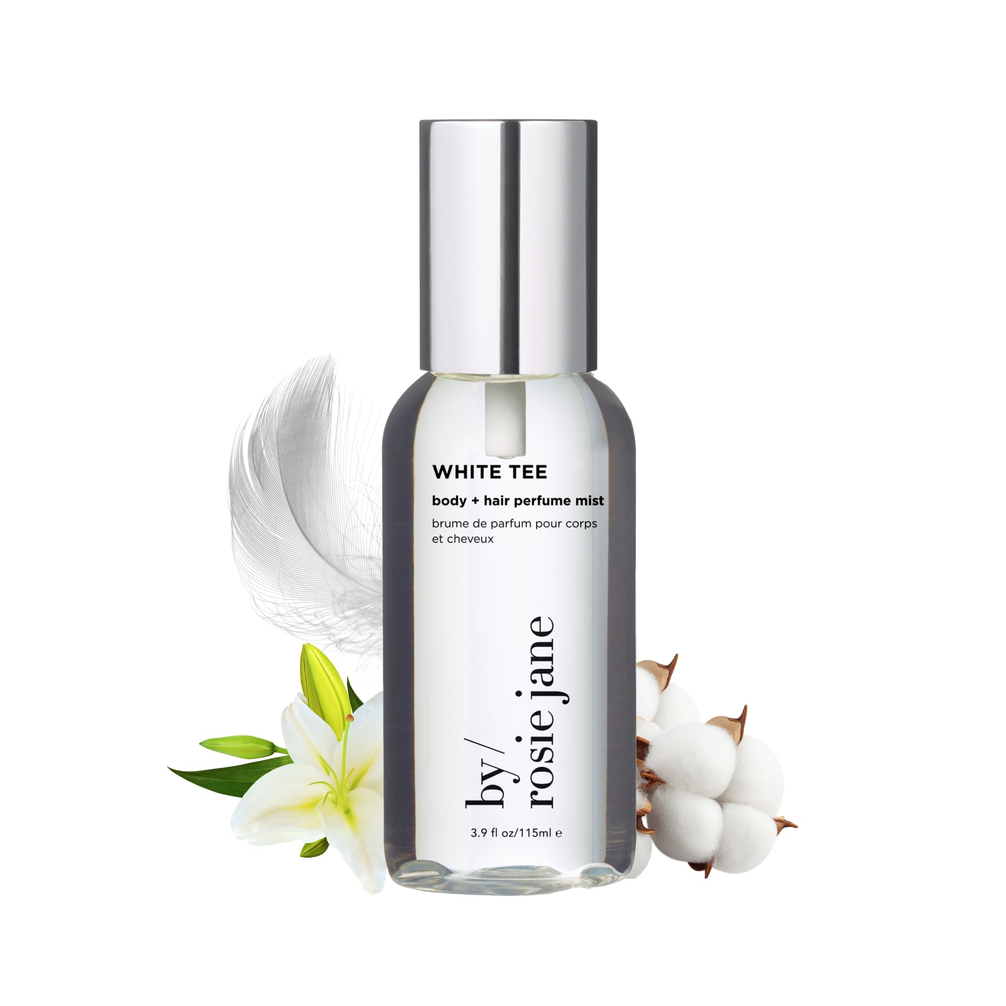 By Rosie Jane Body & Hair Perfume Mist (White Tee) - Clean Hair & Body Mist for Women - With Notes of Cotton Blossom, Lily Water & Soft Rose (115ml)