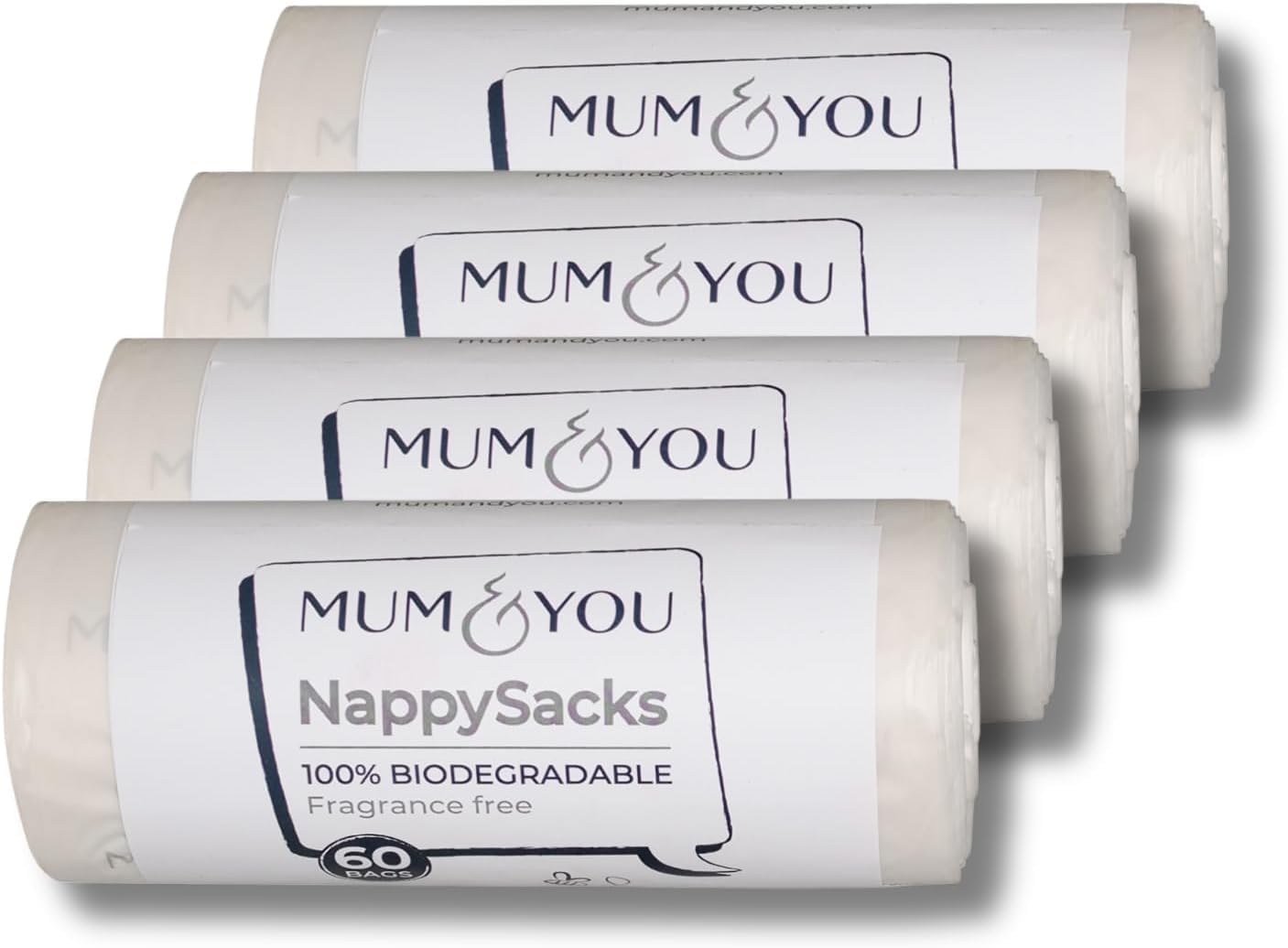 M&Y Mum & You 100% Biodegradable Nappy Bags, 4 packs (60x4=240 sacks) Eco-Friendly Disposable Nappy Sacks, Made from Cornstarch, Fragrance-Free, Extra Strong & Leak-Proof nappy bags for disposal
