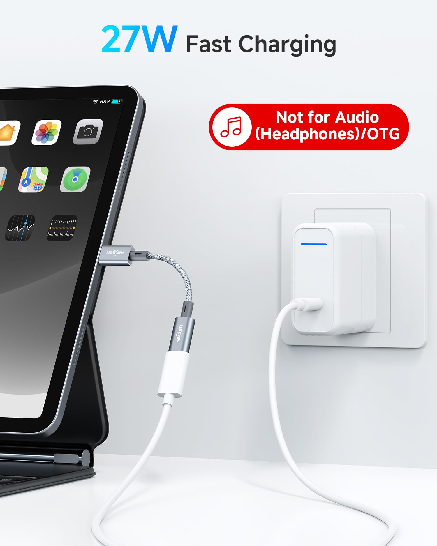 LERTOSEN Confezione da 2 cavi adattatori da USB C a Lightning da 27 W, ricarica rapida e trasferimento dati, da tipo C femmina a 24 pin maschio, per iPhone 14/13/12/11, iPad, Airpods, non per audio