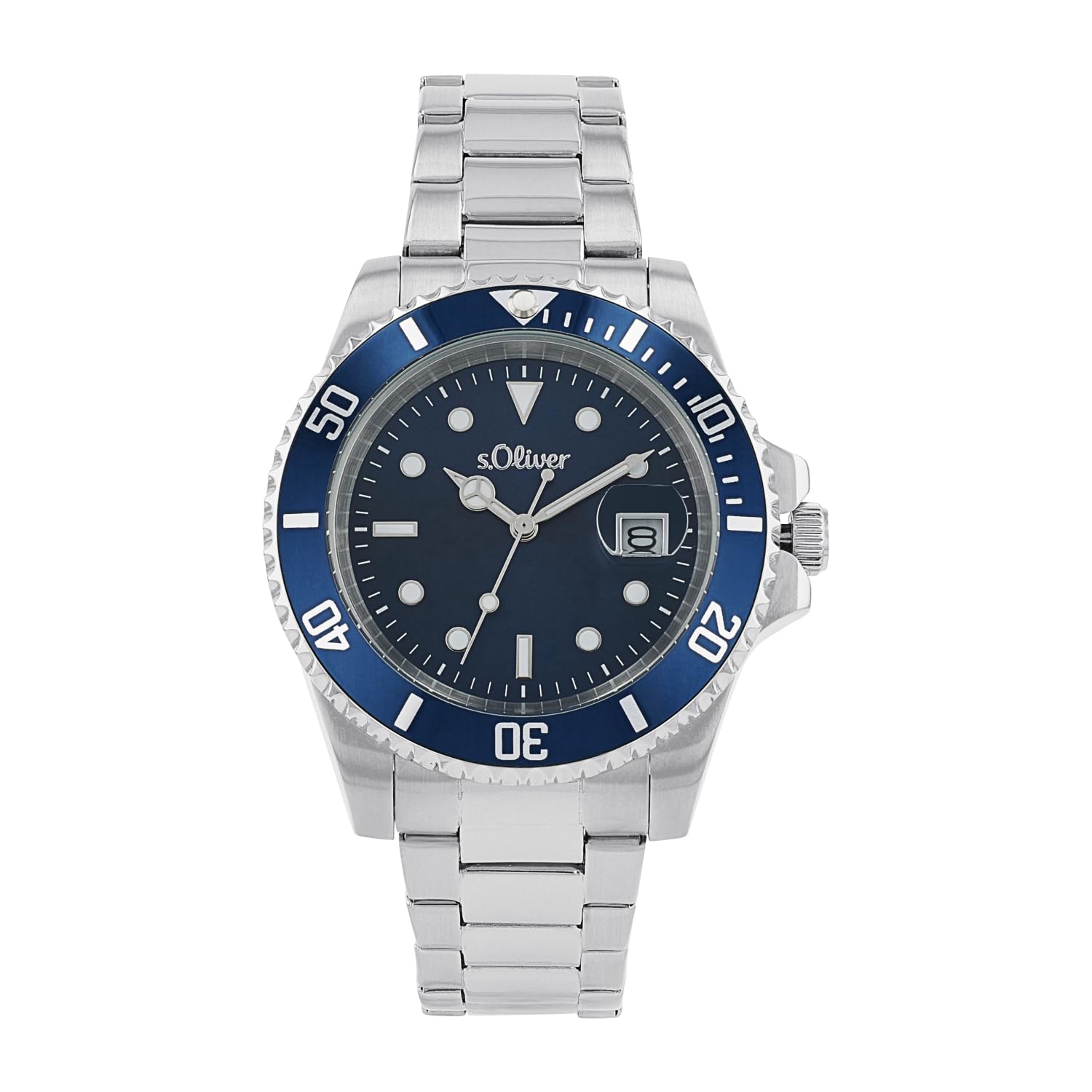 s.Oliver Armbanduhr Herren Quarzuhr analog, mit Edelstahl Armband, Silber, 5 bar wasserfest, Kommt in Uhren Geschenk Box, 2036547