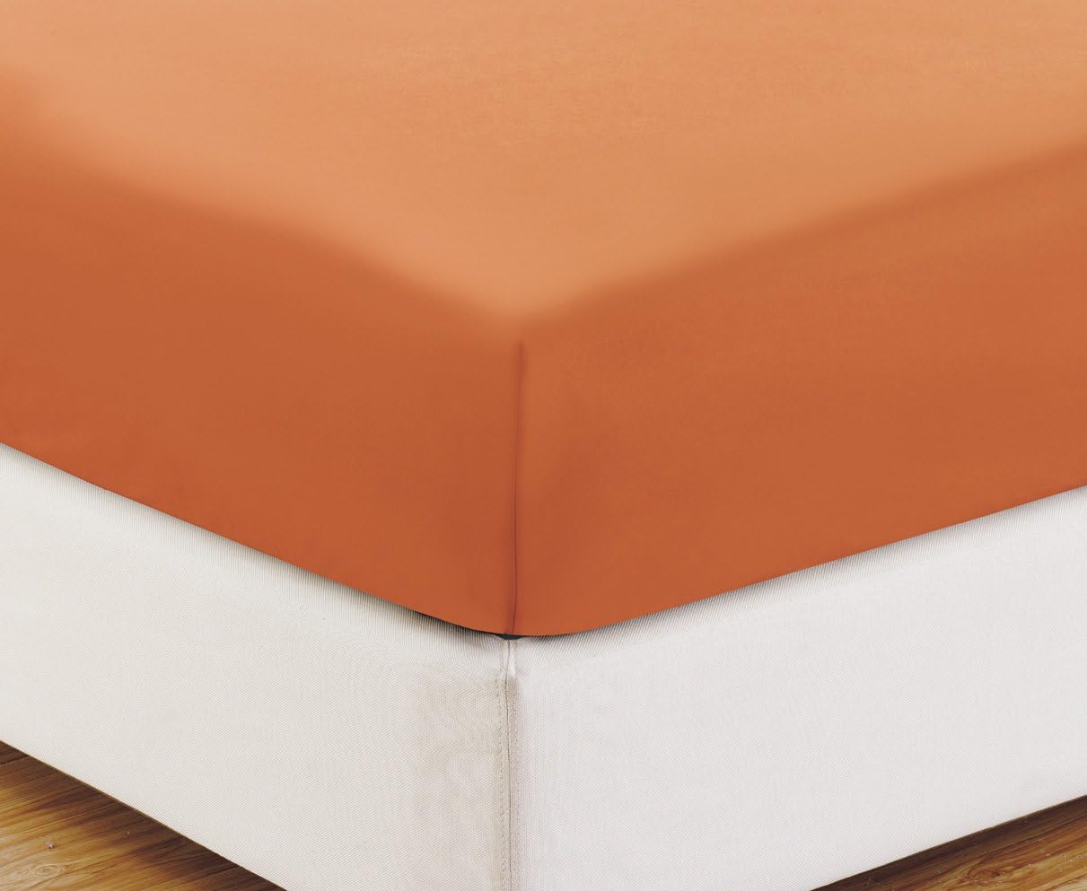 Grand Linen Queen Size Orange Solid Fitted Bed Sheet