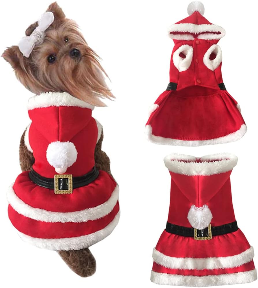 NACOCO Dog Christmas Dresses Cat Xmax Suits Small Pet Haliday Outfits Winter Warm Clothes (Red,XS)