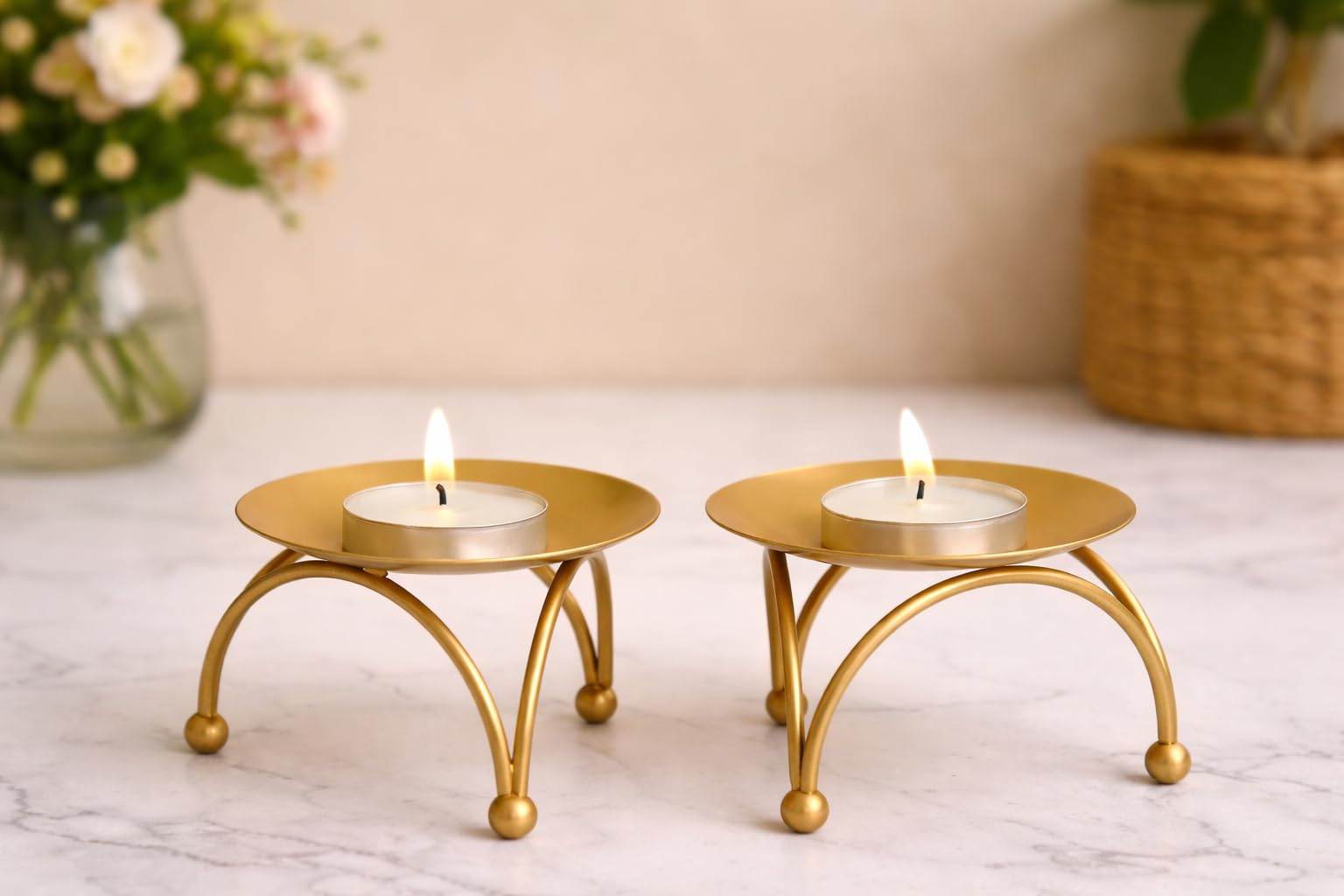 Set of 2 Gold Metal Tealight Candle Holders | Decorative Votive Candle Stand for Table Centerpiece, Living Room, Dining, Wedding & Home Décor-image-39