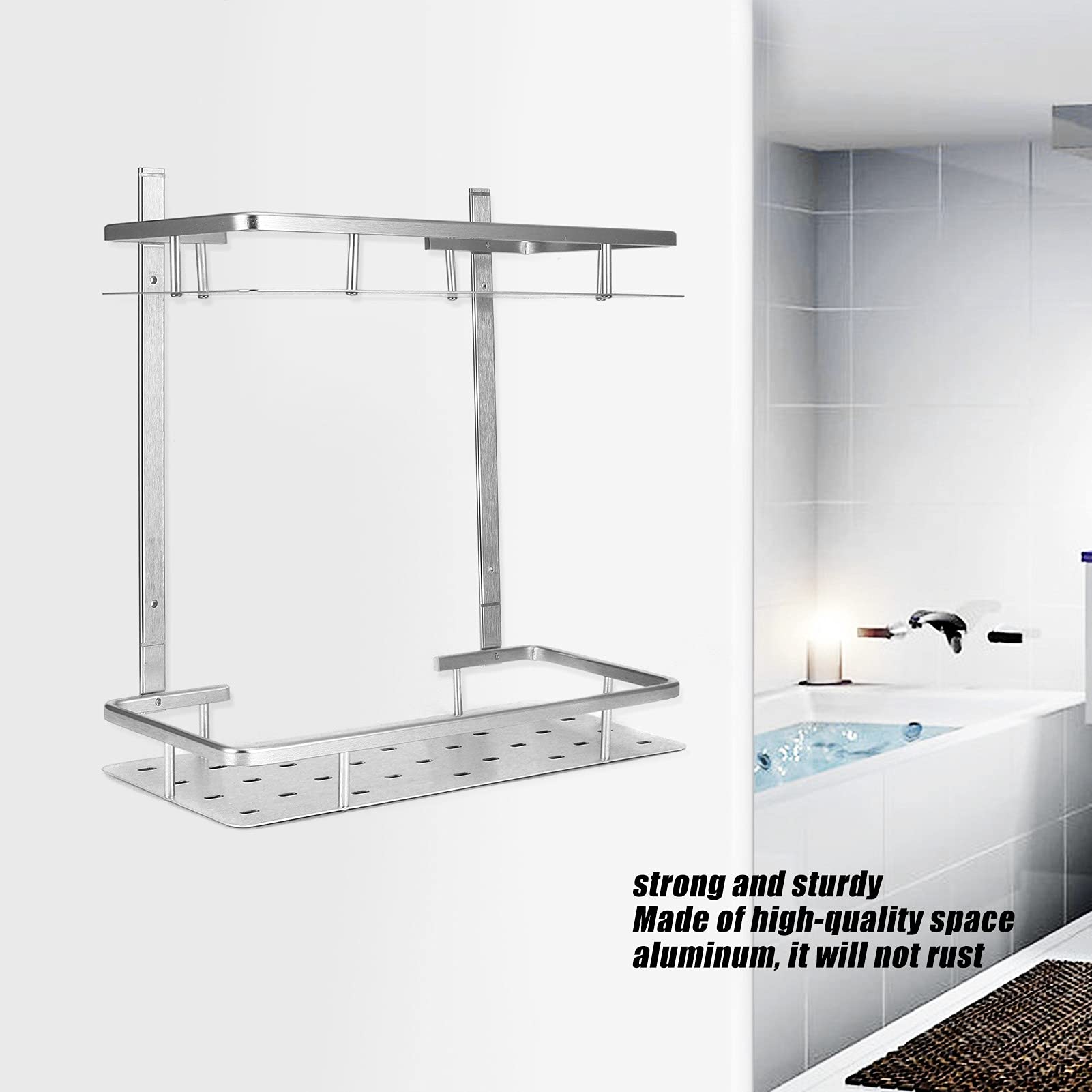 Estante de baño Estantes de baño, Estante de baño de Aluminio de 2 Niveles, estantes flotantes montados en la Pared, Estante de Ducha, Cesta de Almacenamiento de Cocina para El hogar