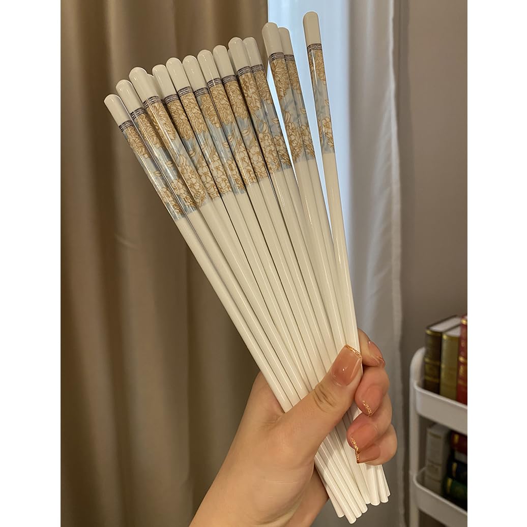 Copchette en Porcelaine Cadeau de Fleur, 10 Paires Baguettes Chinoises en os de Chine, Baguettes Premium réutilisables, Lave-Vaisselle à Haute résistance à températu White
