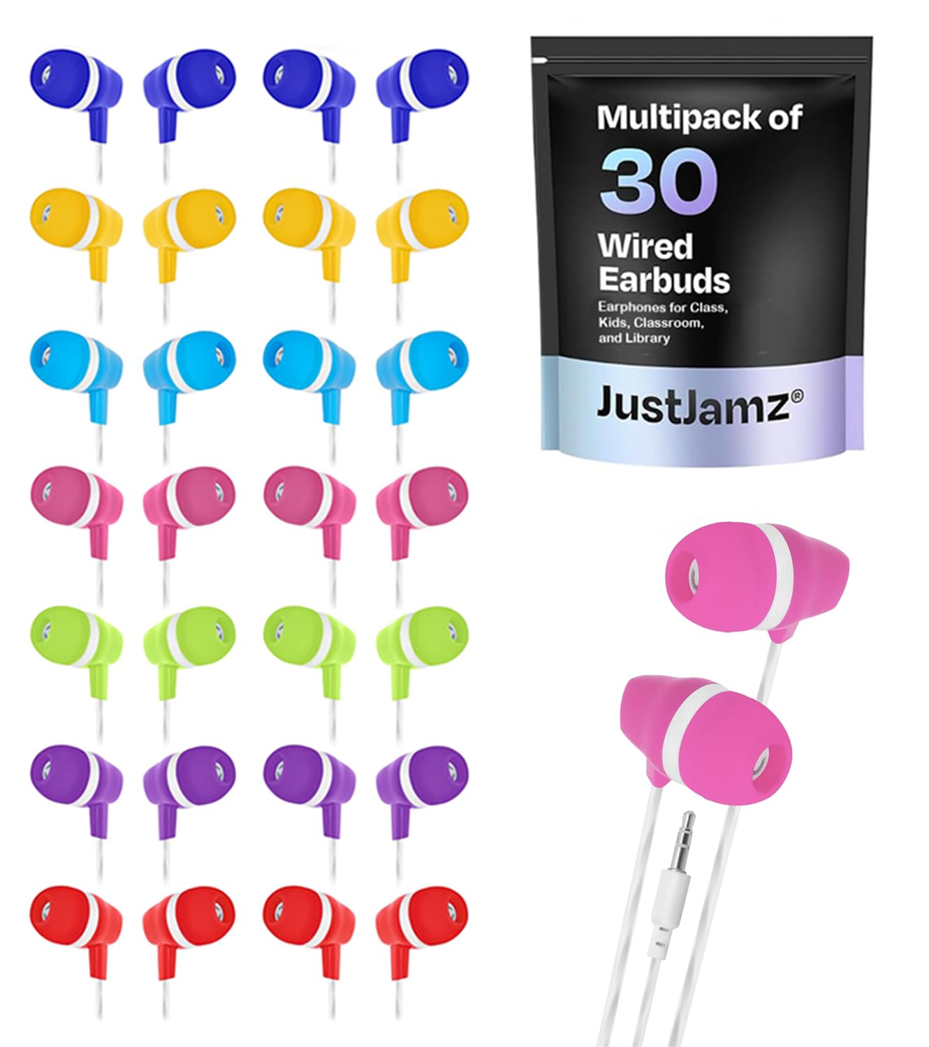 Amazon.com: JustJamz 30 Pack Bulk Earbuds – Wired Ear Buds for