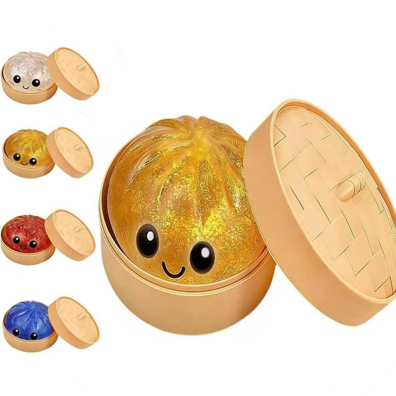 Glitter Dumpling Squishy, 2026 New Bun Squeeze Stress Relief Ball with Steamer Box for Stress Relief, More Surprises (White) — view 11