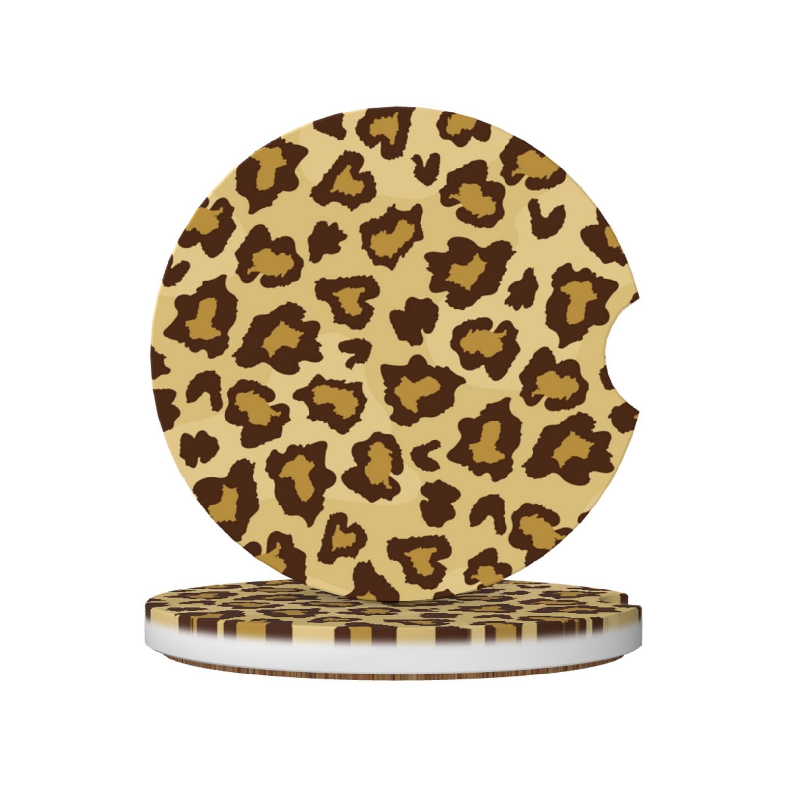 Leopard Grain, Car Cup Holder Coasters 2 Pack, Absorbent Ceramic Car Coasters with Non Slip Cork Base