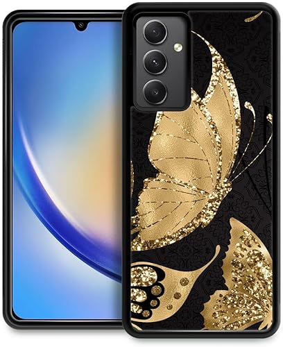 DJSOK Funda compatible con Samsung Galaxy A54 5G, diseño de patrón de lujo de mariposa dorada para hombres, niños y niñas, doble capa, a prueba de