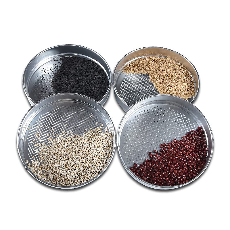 Körner-Probenahme-Sieb-Set Aluminium Rundloch Körner-Auswahl-Sieb Diam. 220 mm Öffnung 1,0–12 mm inkl. Deckel/Boden 13St