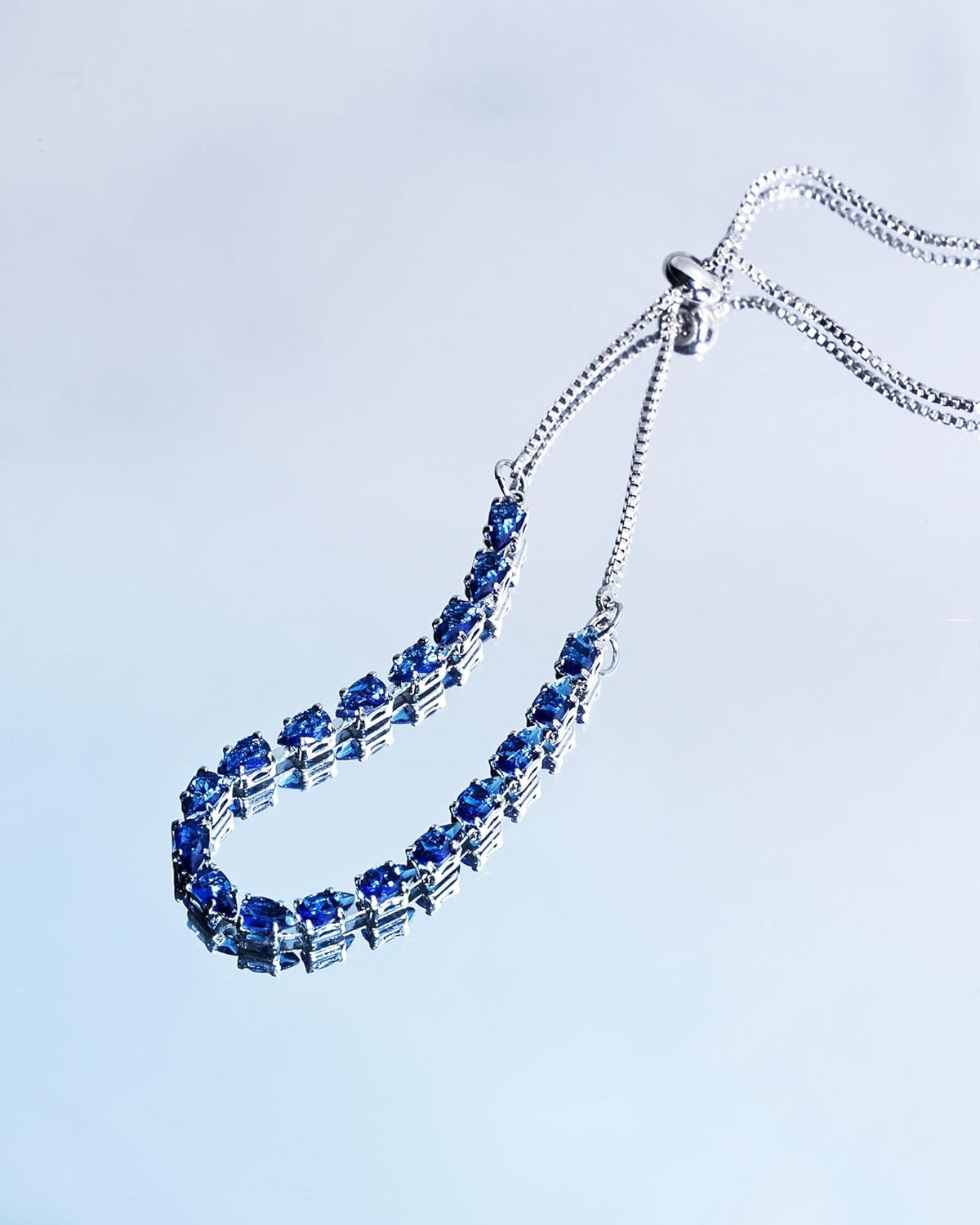 Blue Chain Bracelet for Women Adjustable Chain Bracelet with Teardrop Blue Rhinestone in Sterling Silver Plated Chain, Dainty Tennis Jewelry Gift for Her Mom Wife Anniversary Christmas Jewelry - Image 3