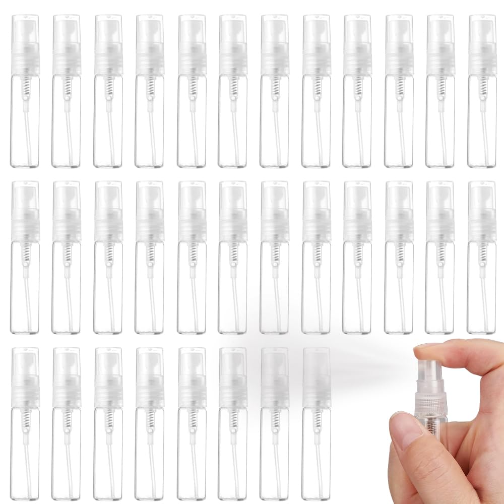 mizikuu 100 Pezzi 2ML Mini Flacone Spray, Riutilizzabile Bottigliette Spray Vuote in Plastica Profumo Atomizzatore di Profumo Bottiglia Campioni di Profumo per l'uso quotidiano e i viaggi
