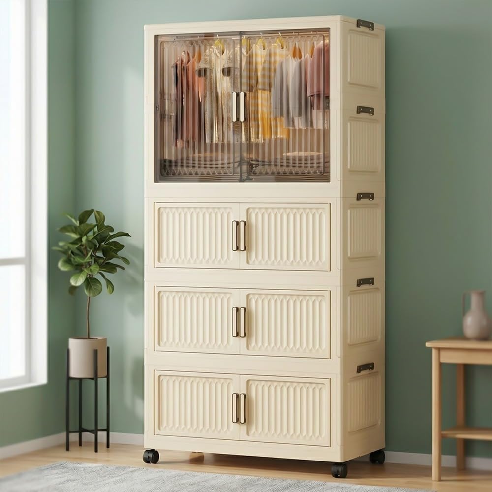 StarAndDaisy Kids Wardrobe/Multifunctional Collapsible Plastic Wardrobe/Almirah for Baby/Kids- Storage Cabinet – Dustproof Organizer for Baby Clothes, Toys & Books (Cream (1-Wardrobe-3-Folding_Box)-image-20