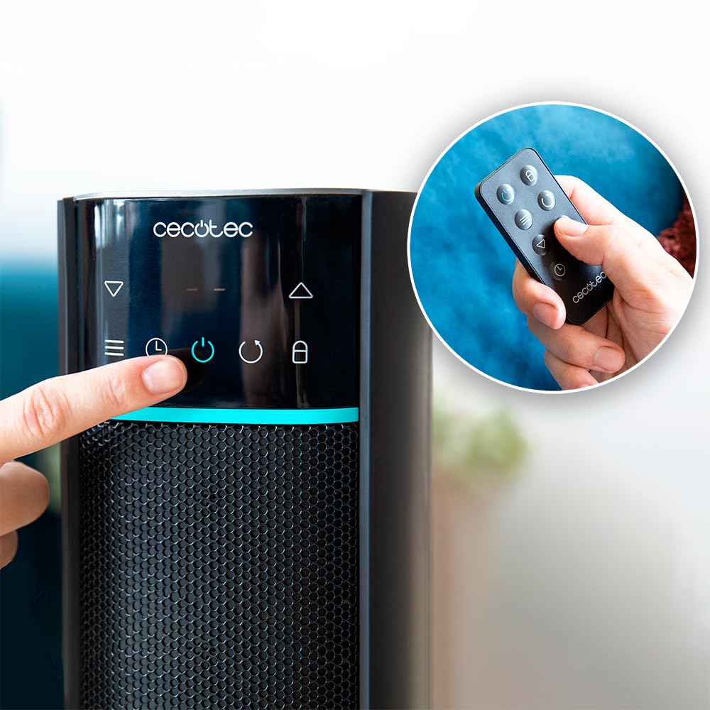 Cecotec Calefactor Eléctrico Cerámico de Pie ReadyWarm 2070 Max Ceramic Rotate Smart, 2000 W, Pantalla Digital, Control Táctil y Control remoto, Oscilación, 3 Modos, Termostato, 20 m²