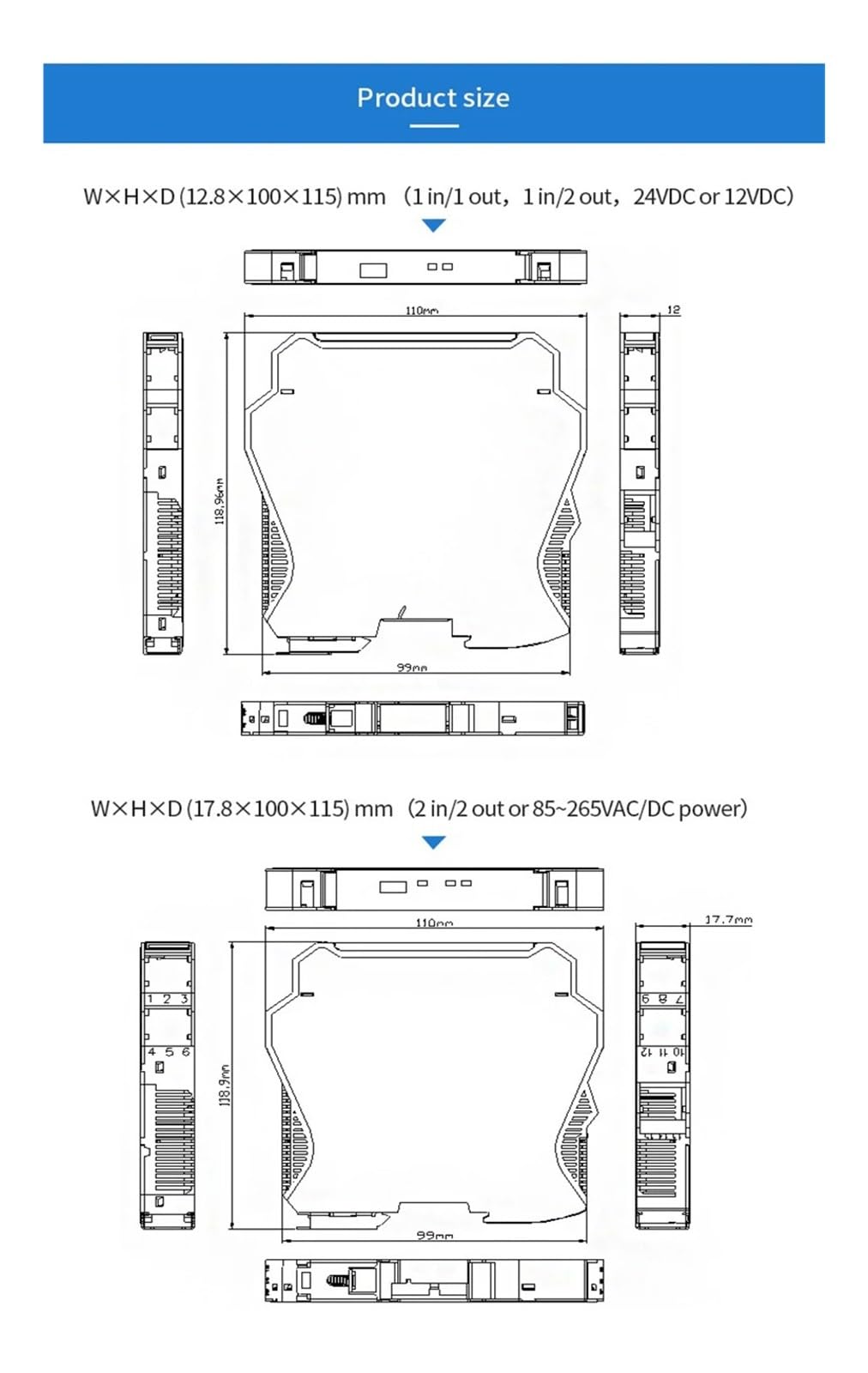 Isolierter Temperatursignalkonverter RTD zu TC Thermoelement-Temperaturisolator(1 in 1 Out,Out 4-20MA_PT1000-50-300C_18-30VDC Power)