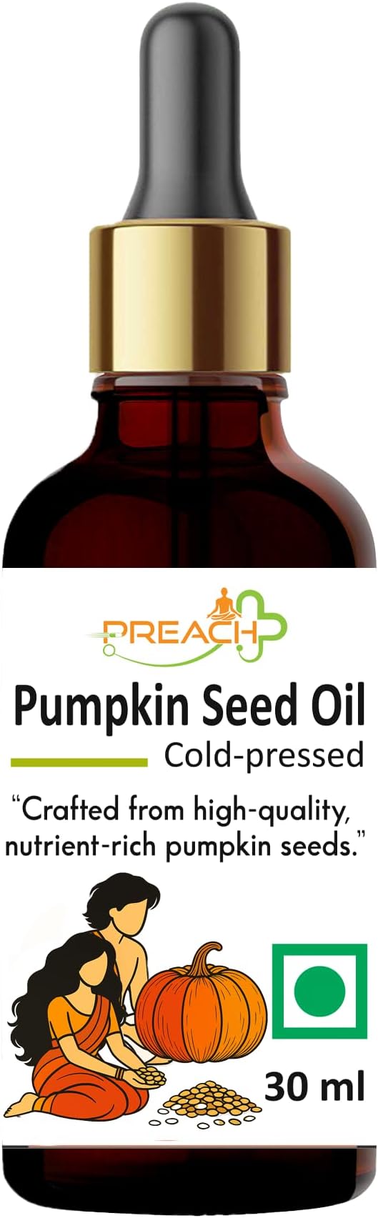 Preach Pharma Pumpkin Seeds Oil Cold Pressed | Rich In Omega 3 6 9 | Carrier Pumpkin Oil Pure & Undiluted For Hair Care, Nails & Skin | Pack Of 1 | 30 Ml