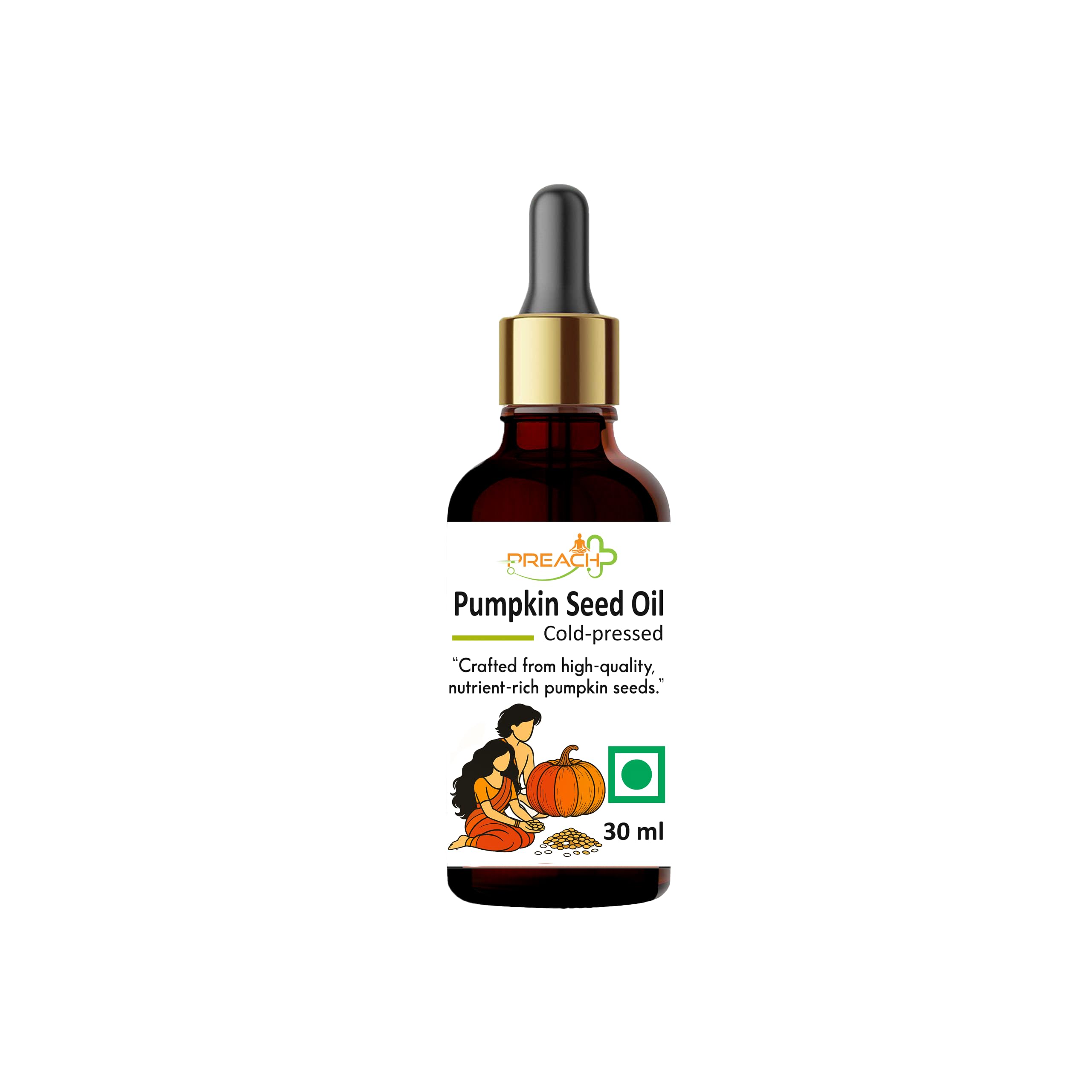 Preach Pharma Pumpkin Seeds Oil Cold Pressed | Rich In Omega 3 6 9 | Carrier Pumpkin Oil Pure & Undiluted For Hair Care, Nails & Skin | Pack Of 1 | 30 Ml
