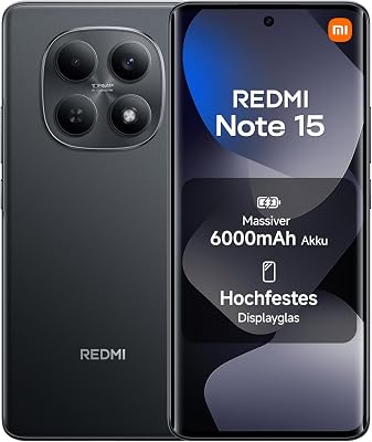 XIAOMI Redmi Note 15 Smartphone (8+256 GB) – Handy mit Android, 6000-mAh-Akku, wassergeschützt, 108-MP-Kamera, 6,77″ FHD+ Display, Schwarz, 2 Jahre Garantie