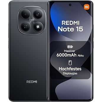 XIAOMI REDMI Note 15 Smartphone 8+256GB, 6000mAh, 108MP Kamera, Schwarz | Handy mit Android, wassergesch&uuml;tzt, 6.77" FHD+Displ