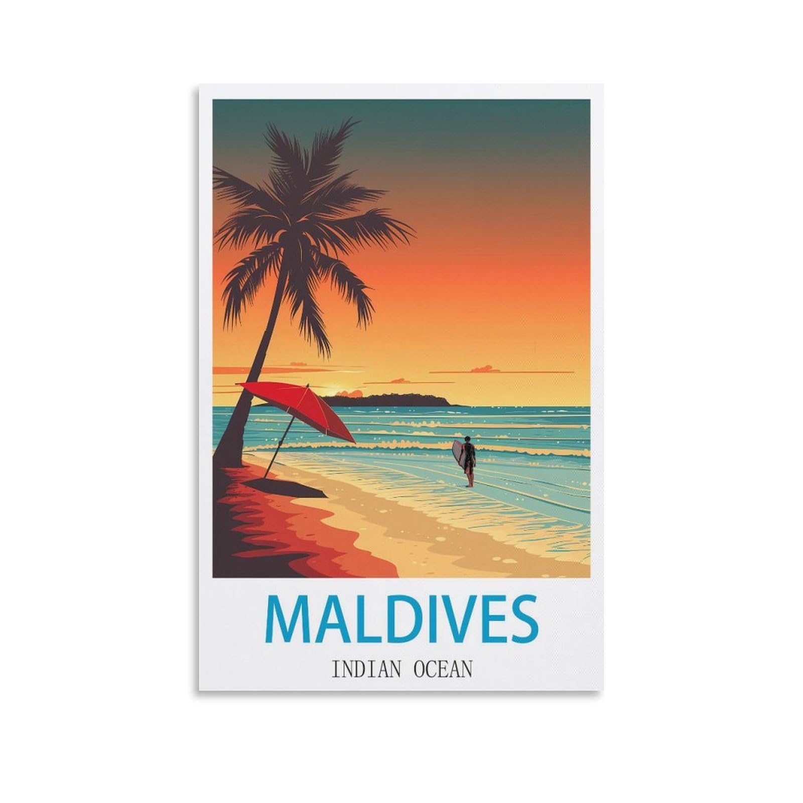 Xllyxygjq Unframe-Style Maldives Indian Ocean Vintage Travel Poster 12X18inch(30X45cm) Canvas Wall Art Poster Print Artwork Painting Picture For Home Decoration Living Room Office Bedroom