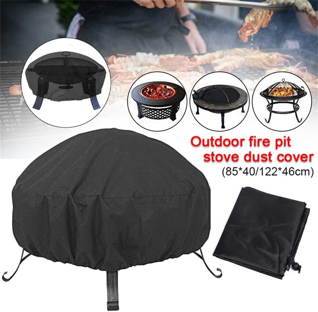 Round Polyester Patio Protector Easy Clean Outdoor Waterproof Protective Garden Black Fire Pit Cover BBQ Cooking(850x400mm)